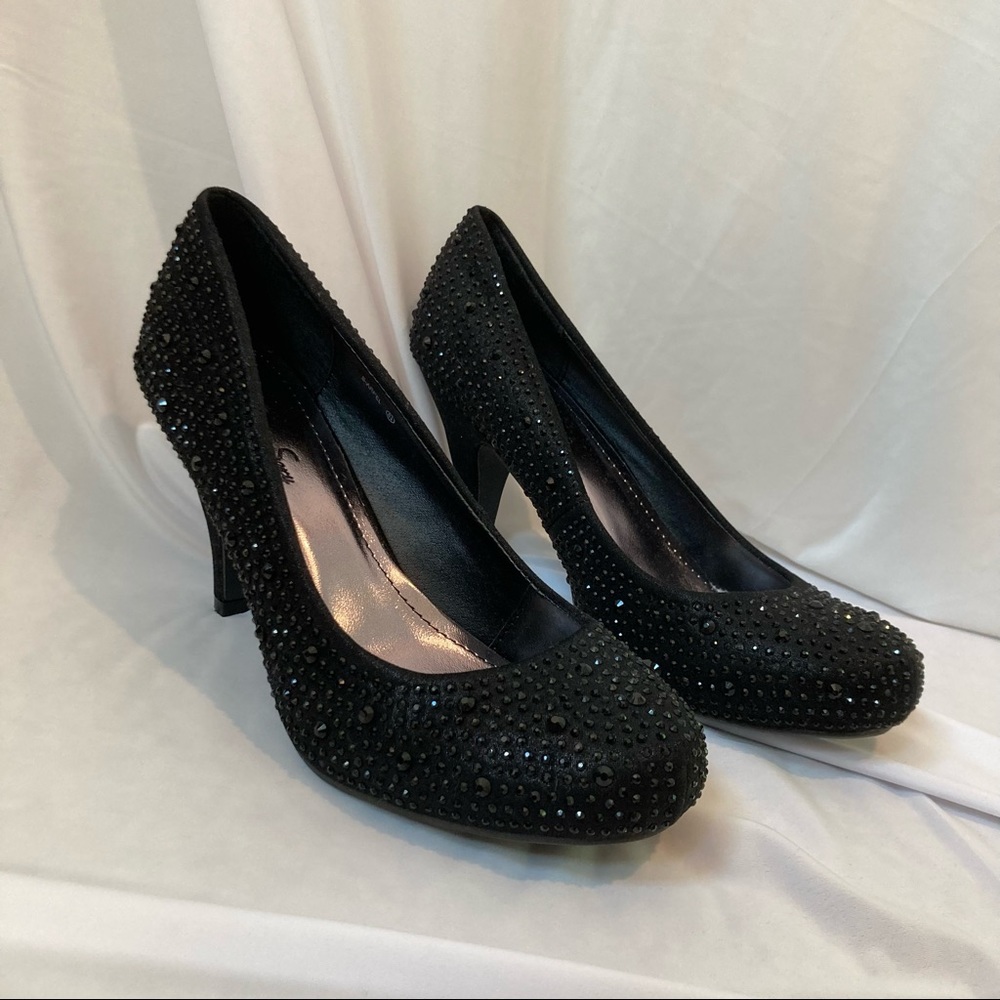 Sassy Sexy Black Glitter Sparkle Jeweled Heels Pumps Size 8.5